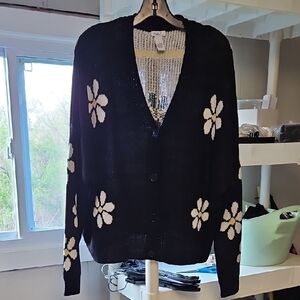 Floral Black Cardigan Sweater